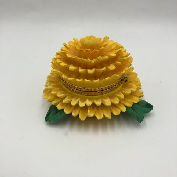 Vintage Trinket Keepsake Box Yellow Flower Design Hinged Collectible Sto… - Picture 6 of 10